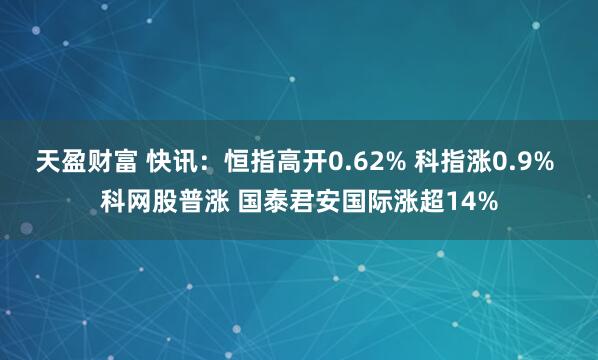天盈财富 快讯：恒指高开0.62% 科指涨0.9% 科网股普涨 国泰君安国际涨超14%
